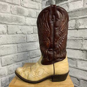 Vintage Western Cowboy Boots Mens 8 EE Brown Tan Distressed Leather Homesteading